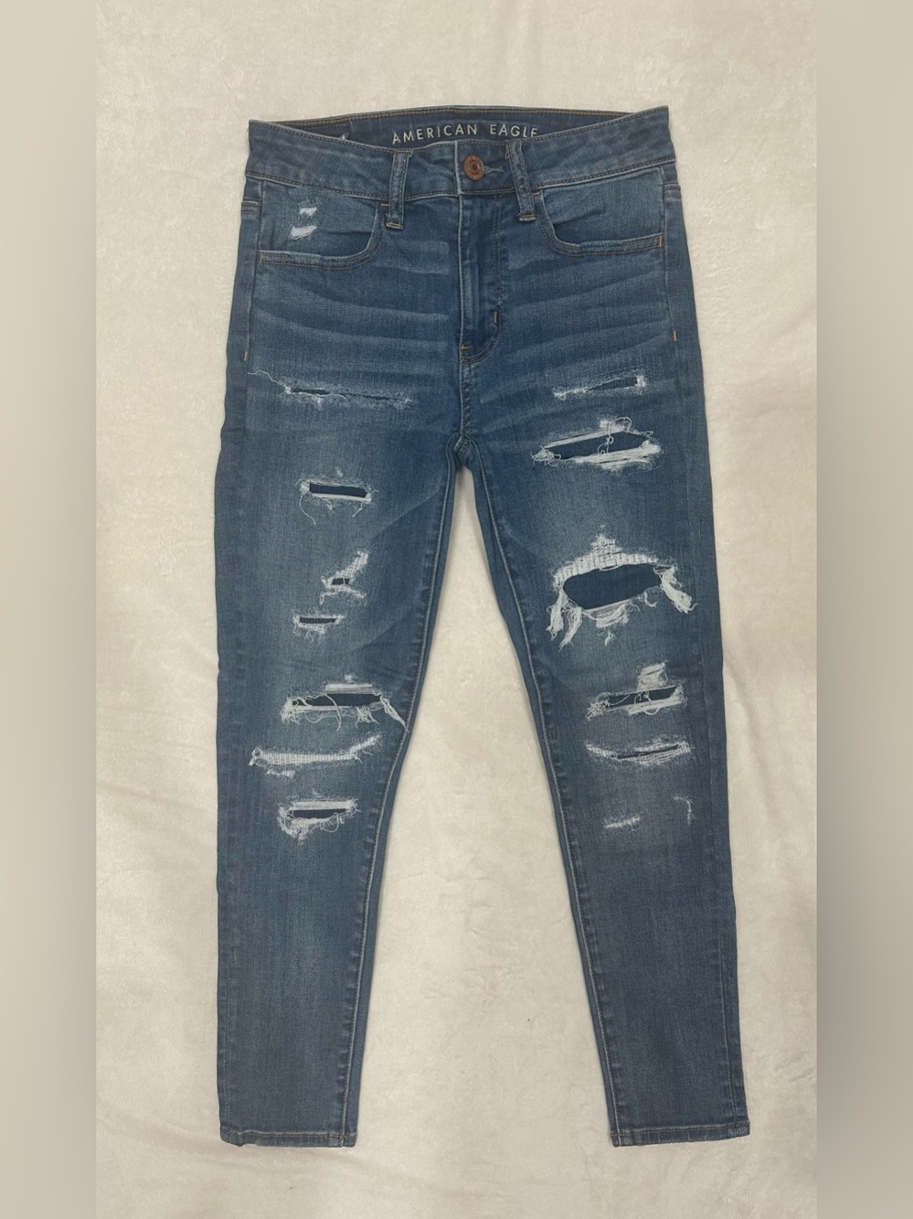 American Eagle High-Rise Jegging Crop Super Stretch Distressed Jeans Sz Short 2